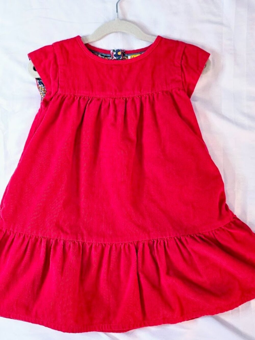 Mini Boden Floral Lined Red Corduroy Dress, size 3-4Y / 104cm